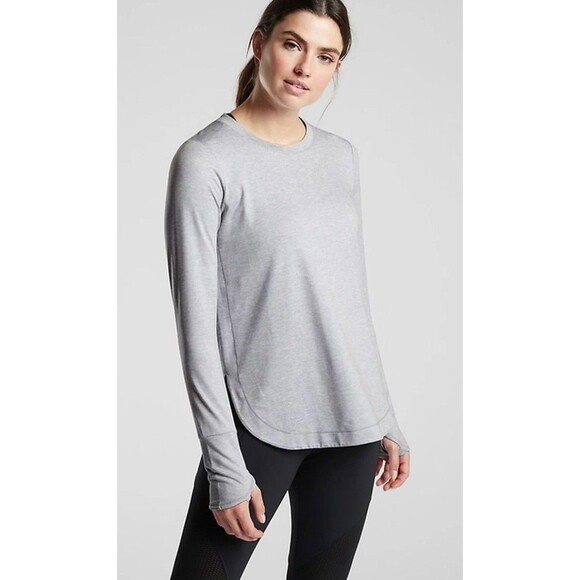 Athleta Uptempo Elevate Long Sleeve Athletic Top Grey Medium M Sweat Wicking - Picture 1 of 7